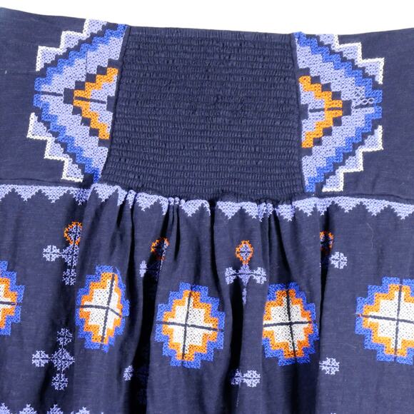 NWT by Anthropologie Navy Blue Off the Shoulder Embroidered Boho Top Smocking S - Picture 4 of 9